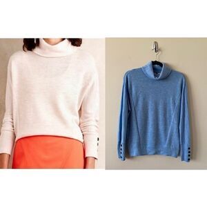 Anthropologie-Moth Robin Eggs Blue Marled Turtleneck Sweater (Size:Small)